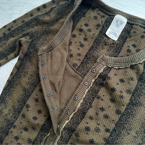 Free People Thermal Henley Top in Olive Green and Black - Picture 6 of 14